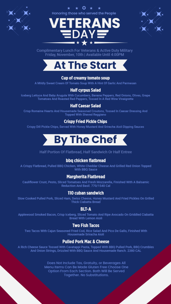 Veterans day digital menu