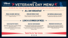 Happy veterans day menu