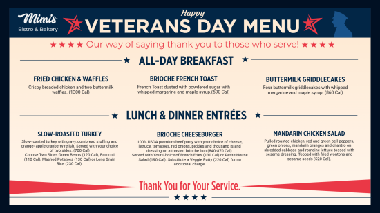 Happy veterans day menu