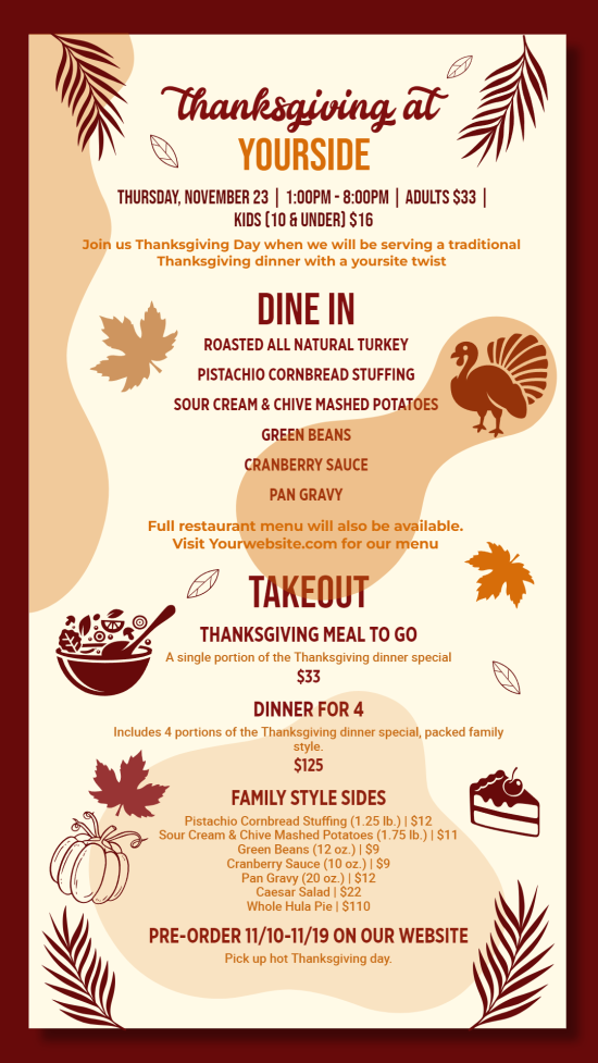 Thanksgiving digital menu