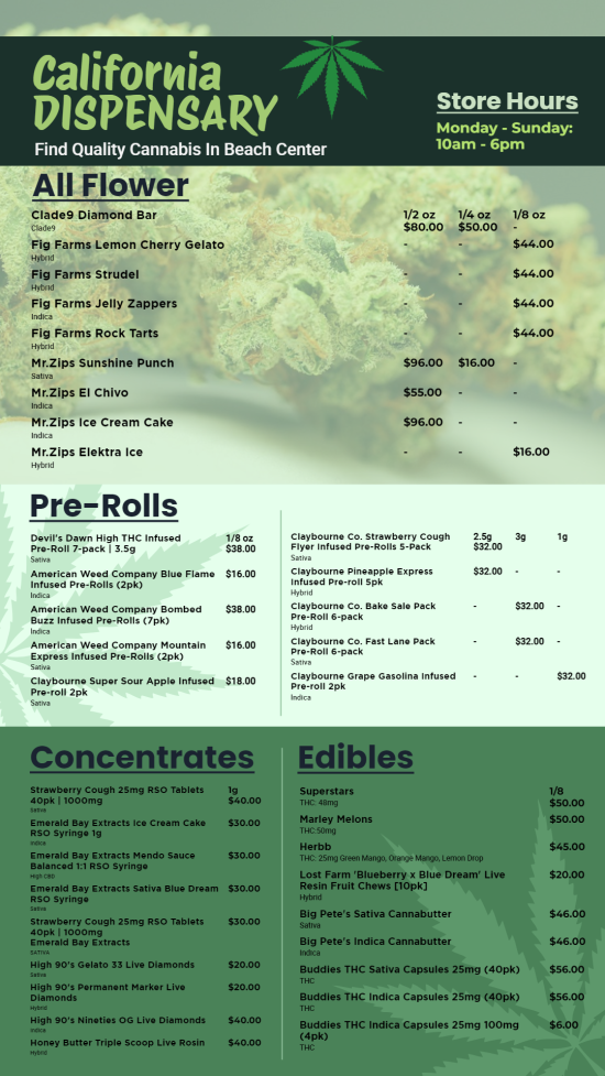 Green Cannabis Menu