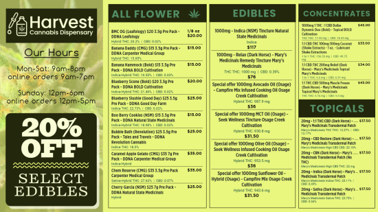 Marijuana digital menu