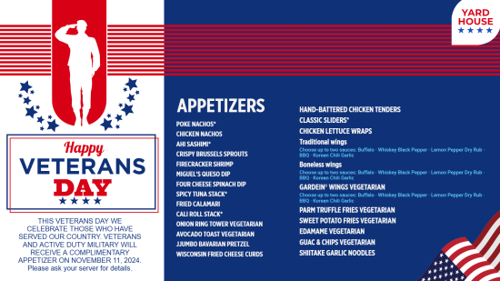 Veterans day digital menu