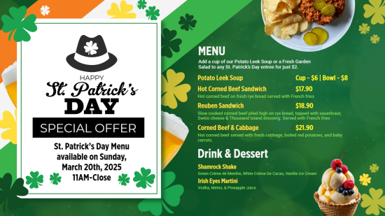 St Patrick's day menu