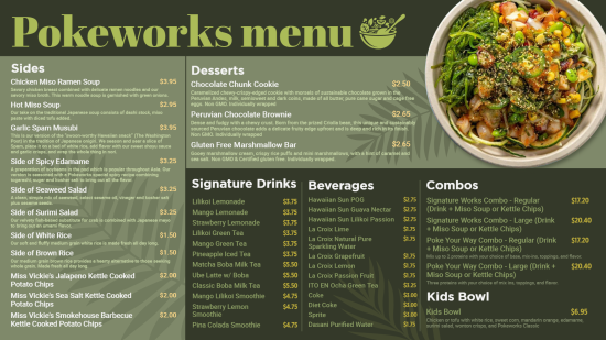   Poke works menu