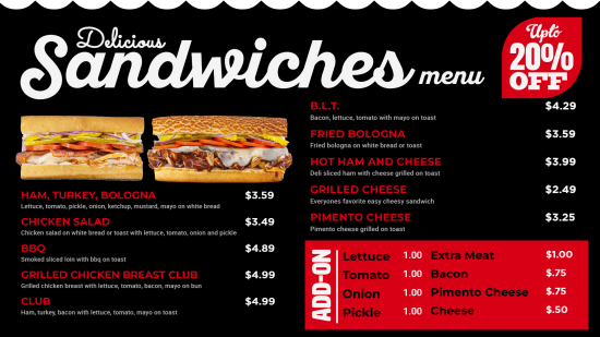 Delicious sandwich digital menu design