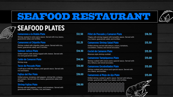 Simple seafood digital menu plates design idea